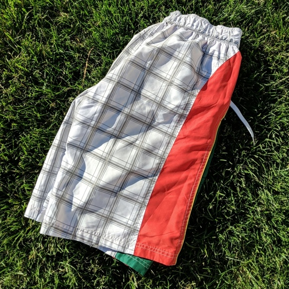 Red stripe men's boys swim trunks L - Picture 8 of 8